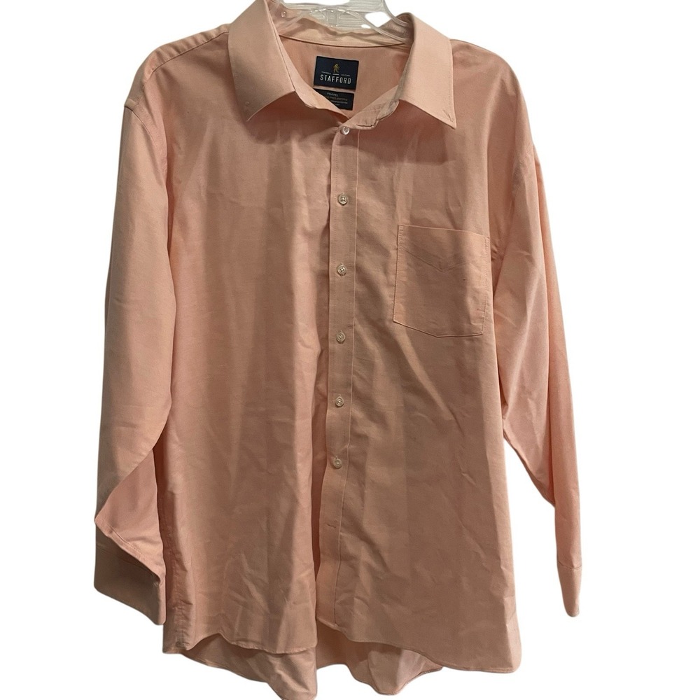 Stafford Travel Wrinkle Free Oxford Shirt 18 34/35 Pink Long‎ Sleeve